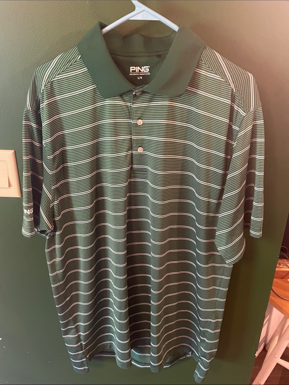 PING Green Striped Performance Golf Polo Size Large